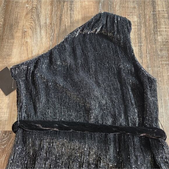 Retrofete Ella Sequin Dress Black One Shoulder Size XL NWT Sleeveless Mini - Picture 7 of 12